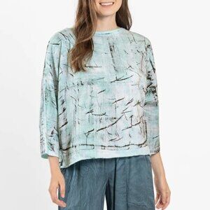 Cynthia Ashby Linen Art To Wear Abstract Blouse Top‎ Relaxed Fit Lagenlook Small